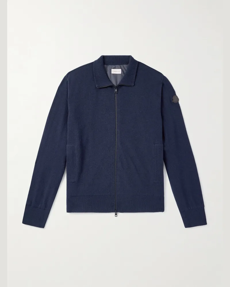Moncler Cardigan aus einer Woll-Kaschmirmischung mit Reißverschluss Blau