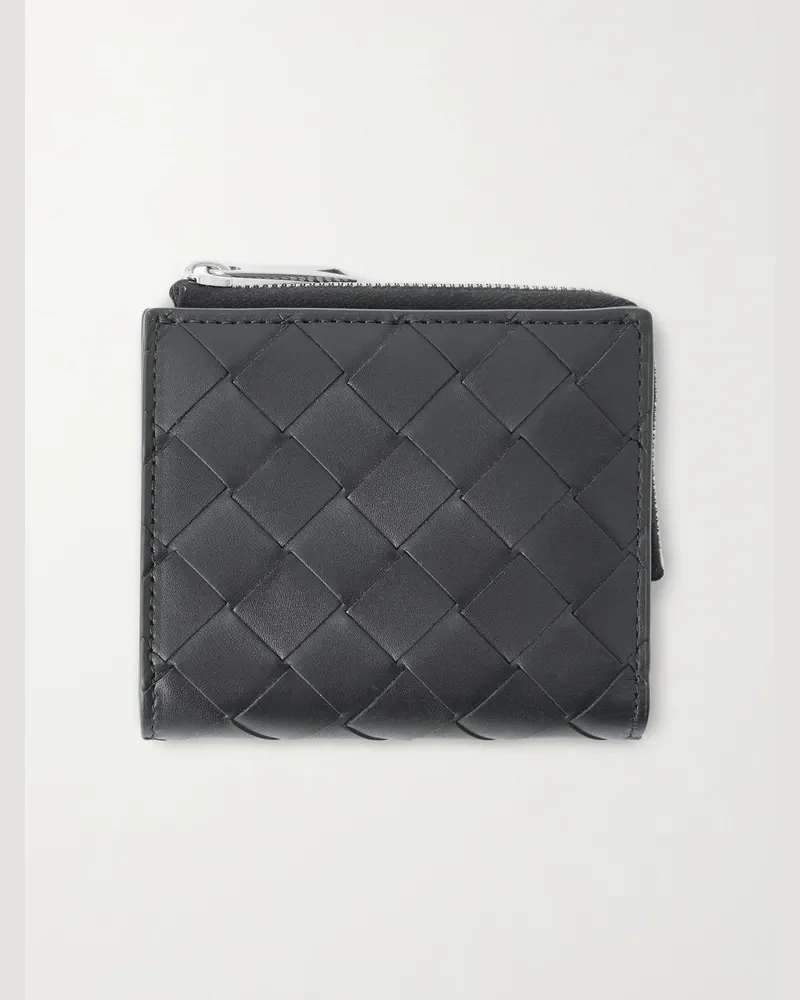 Bottega Veneta Portemonnaie aus Intrecciato-Leder mit Reißverschluss über drei Seiten Schwarz