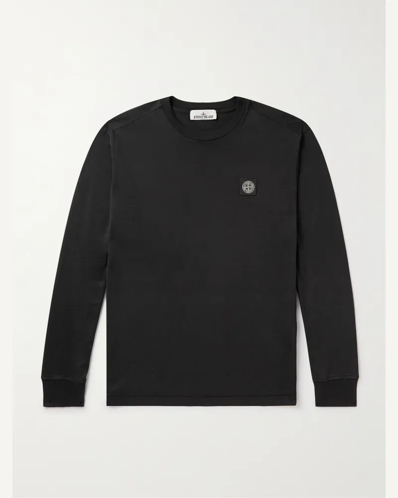 Stone Island Logo-Appliquéd Garment-Dyed Cotton-Jersey T-Shirt Black