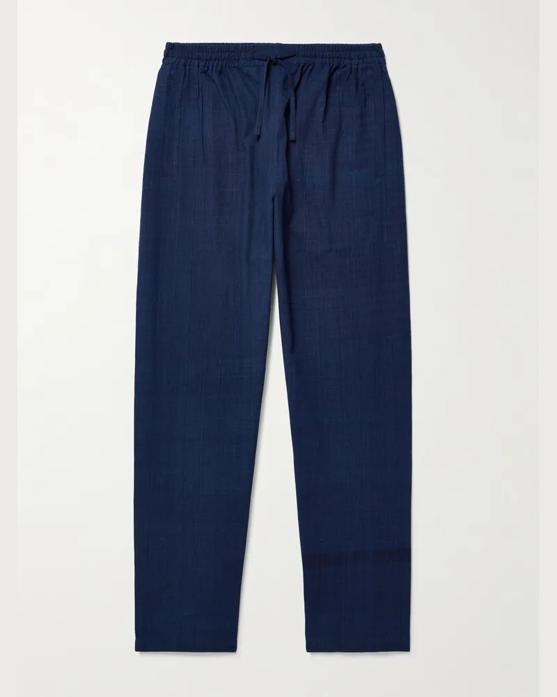 KARDO Roy gerade geschnittene Hose aus Baumwoll-Khadi mit Kordelzugbund Blau
