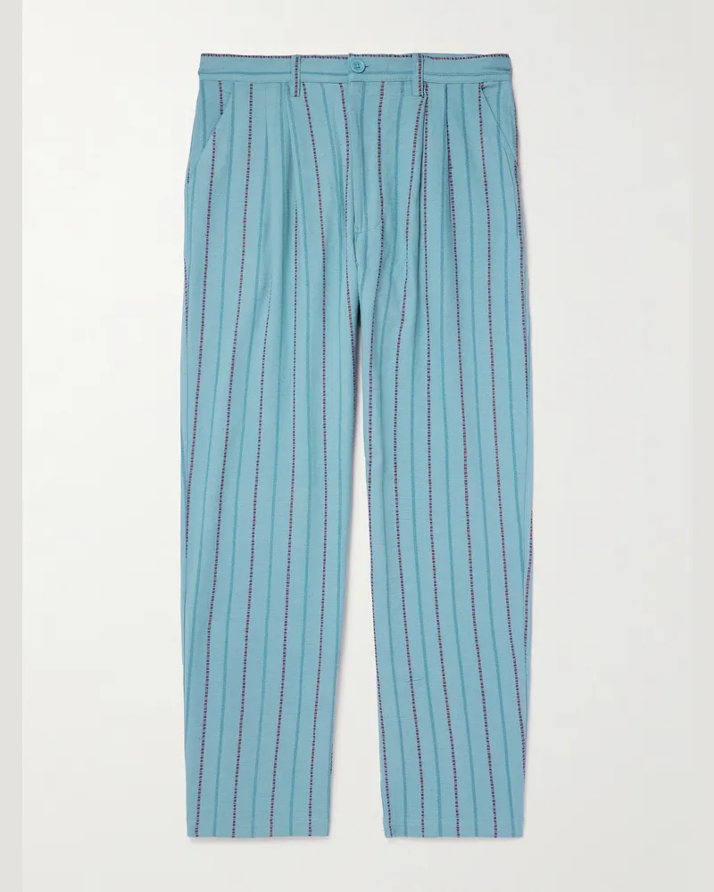 KARDO Antonio gerade geschnittene Hose aus gestreiftem Baumwoll-Canvas Blau