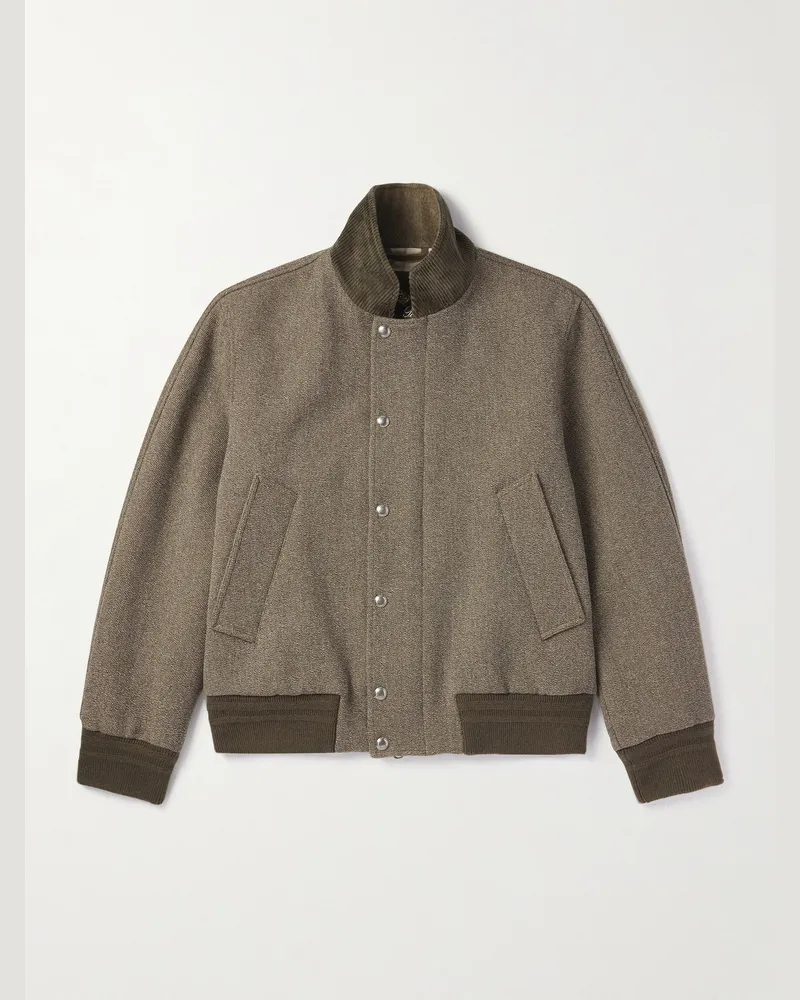 Loro Piana Floris Bomberjacke aus Wolle mit Besatz aus Baumwollcord Braun