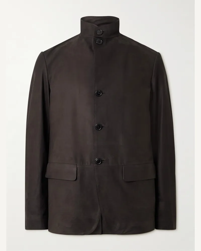 Ermenegildo Zegna Nehru-Collar Nubuck Jacket Brown