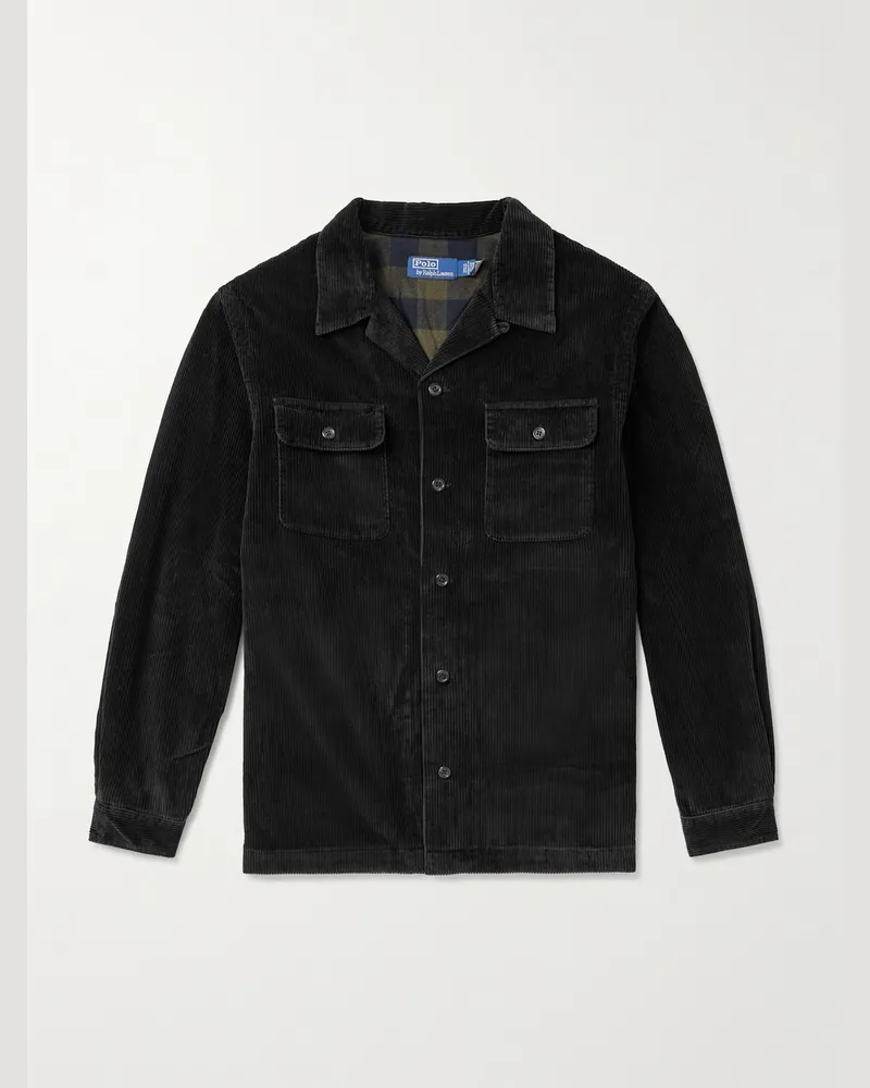 Ralph Lauren Hemdjacke aus Baumwollcord mit wandelbarem Kragen Schwarz