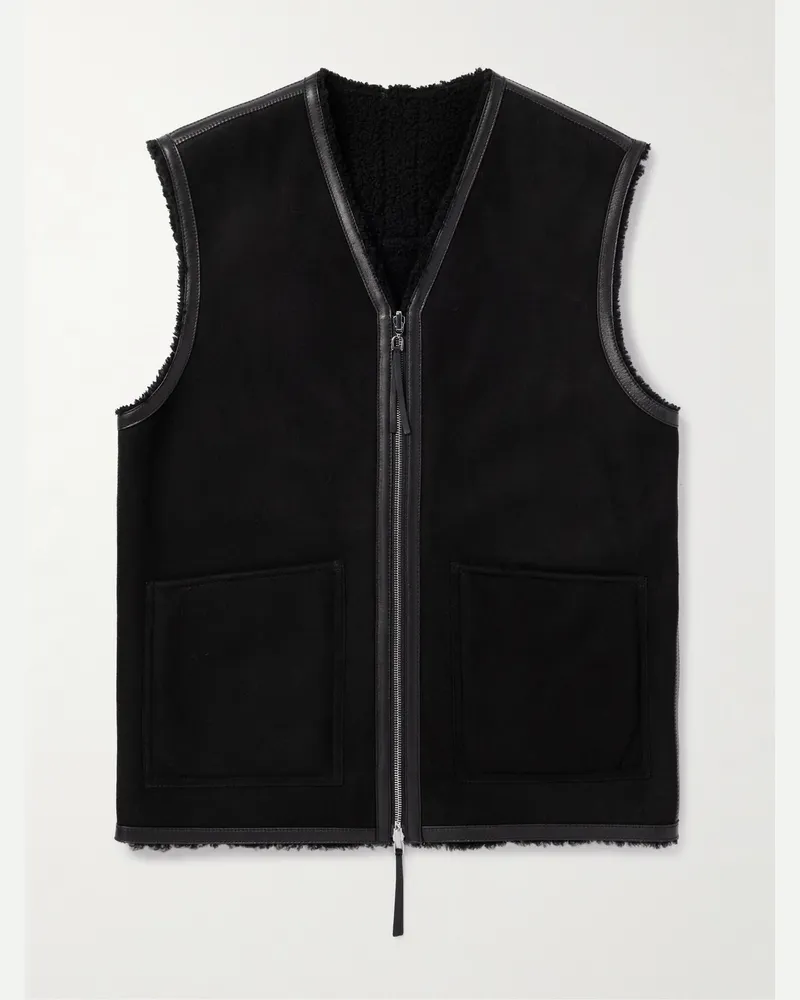 Gabriela Hearst Snowdon Leather-Trimmed Shearling Gilet Black