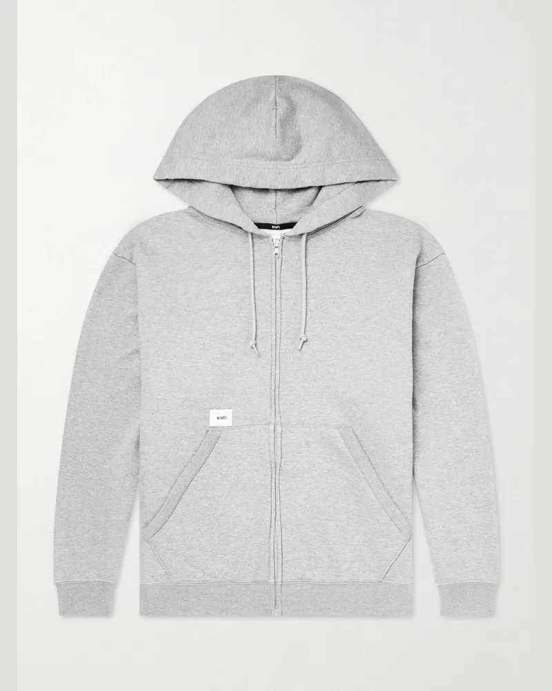 WTAPS Throwdy Logo-Appliquéd Cotton-Jersey Zip-Up Hoodie Gray