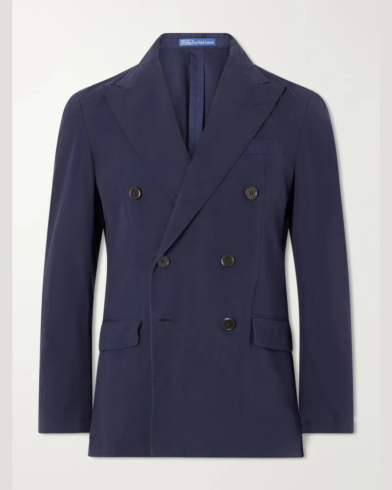 Ralph Lauren Double-Breasted Cotton-Canvas Suit Jacket Blue