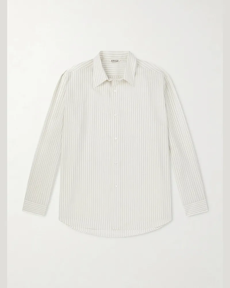 AURALEE Striped Wool-Poplin Shirt Neutrals