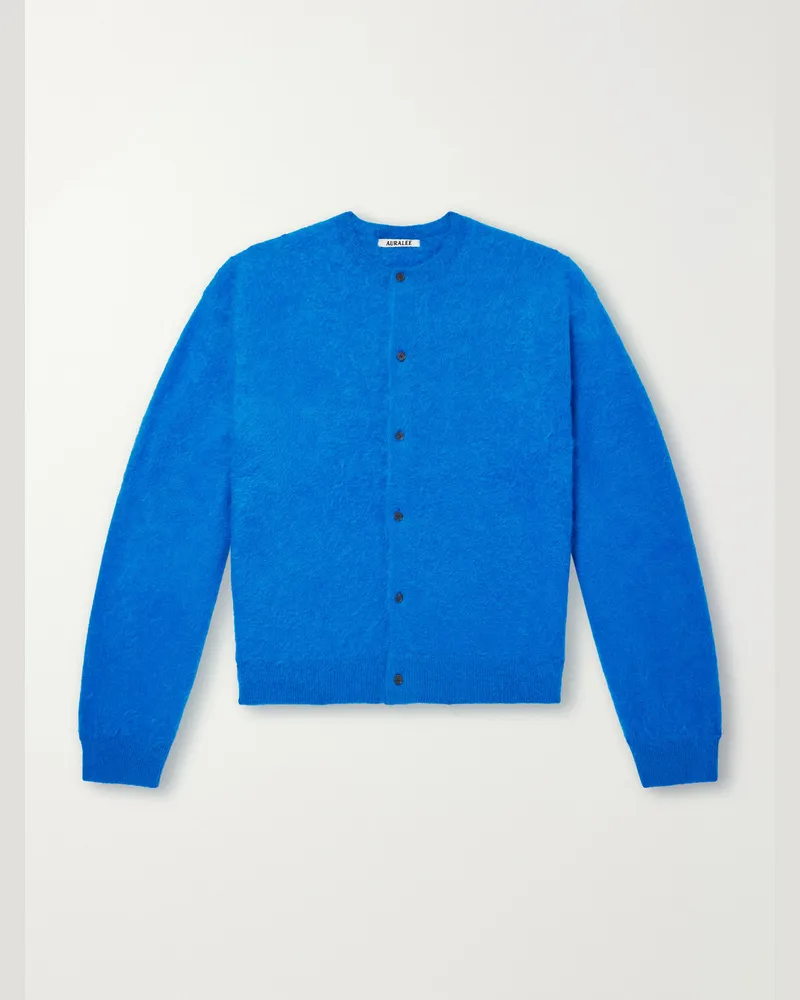 AURALEE Garment-Dyed Alpaca Cardigan Blue