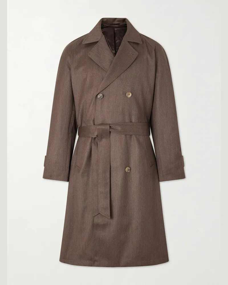 De Bonne Facture Grandad Double-Breasted Wool and Cotton-Blend Coat Brown