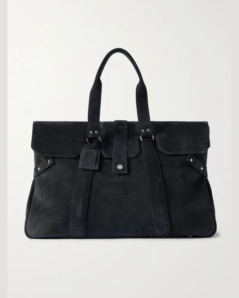 Brunello Cucinelli Weekender aus Veloursleder Schwarz