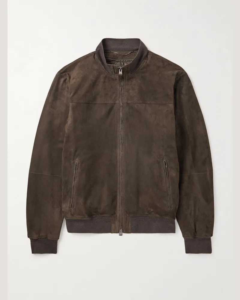 Canali Suede Bomber Jacket Brown