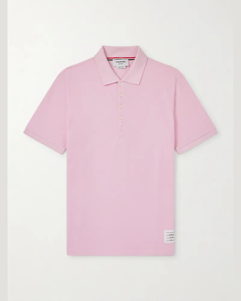 Thom Browne Polohemd aus Baumwoll-Piqué mit Logoapplikation und Streifen Pink