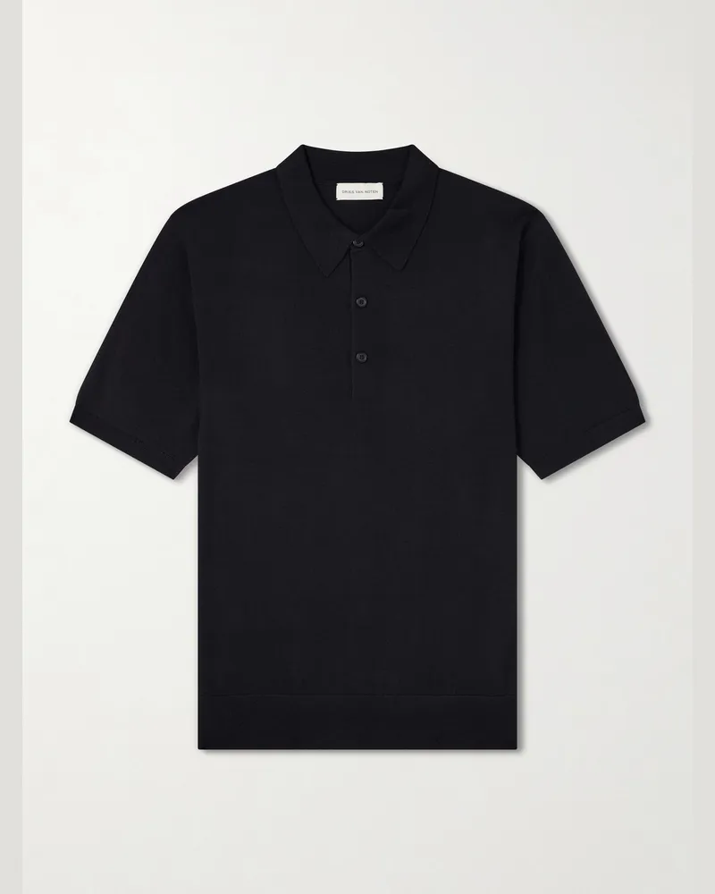 Dries van Noten Murice Merino Wool Polo Shirt Blue