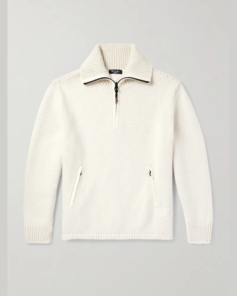 Loro Piana Alpe di Mera Pullover aus Kaschmir mit kurzem Reißverschluss und Ripstop-Besatz Neutral