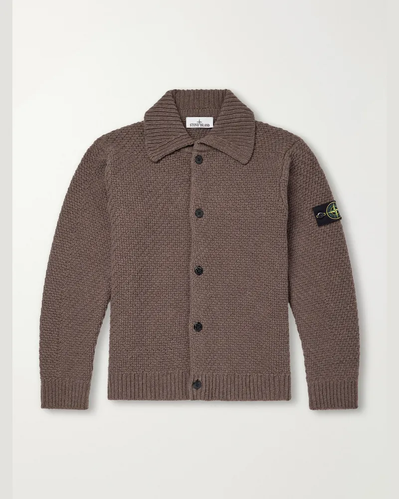 Stone Island Basket-Stitch Wool-Blend Cardigan Brown