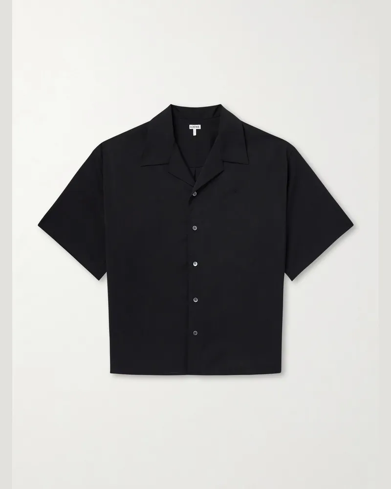 Loewe Logo-Embroidered Short-Sleeve Wool-Blend Shirt Black