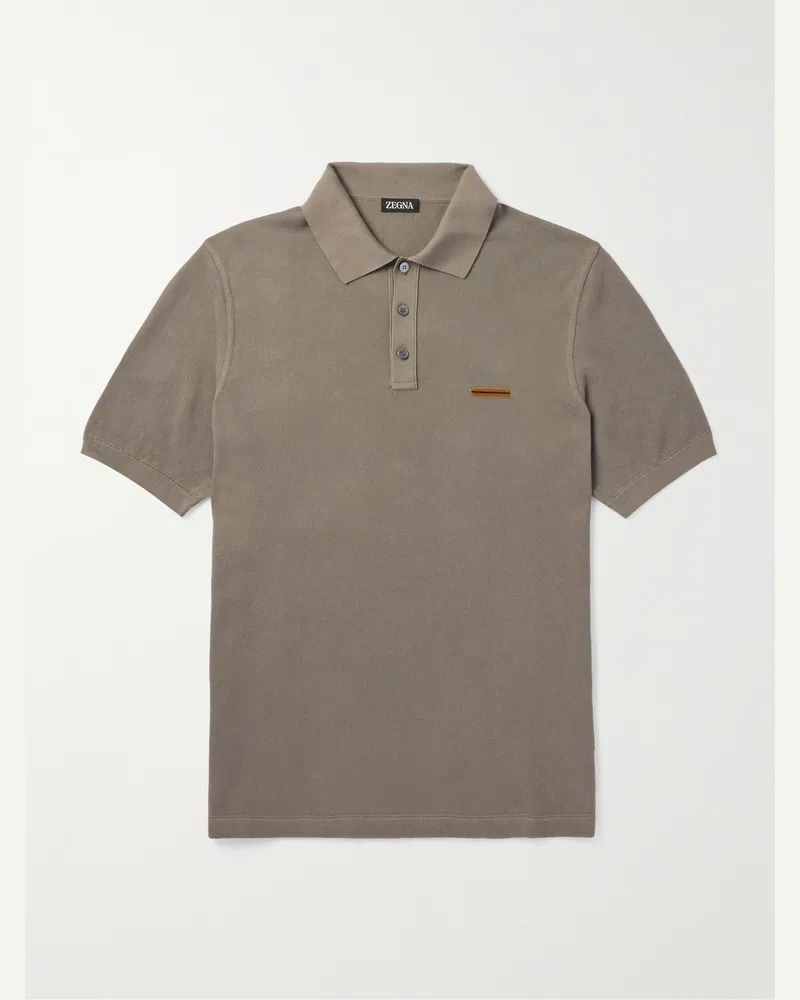Ermenegildo Zegna Slim-Fit Cotton-Piqué Polo Shirt Brown