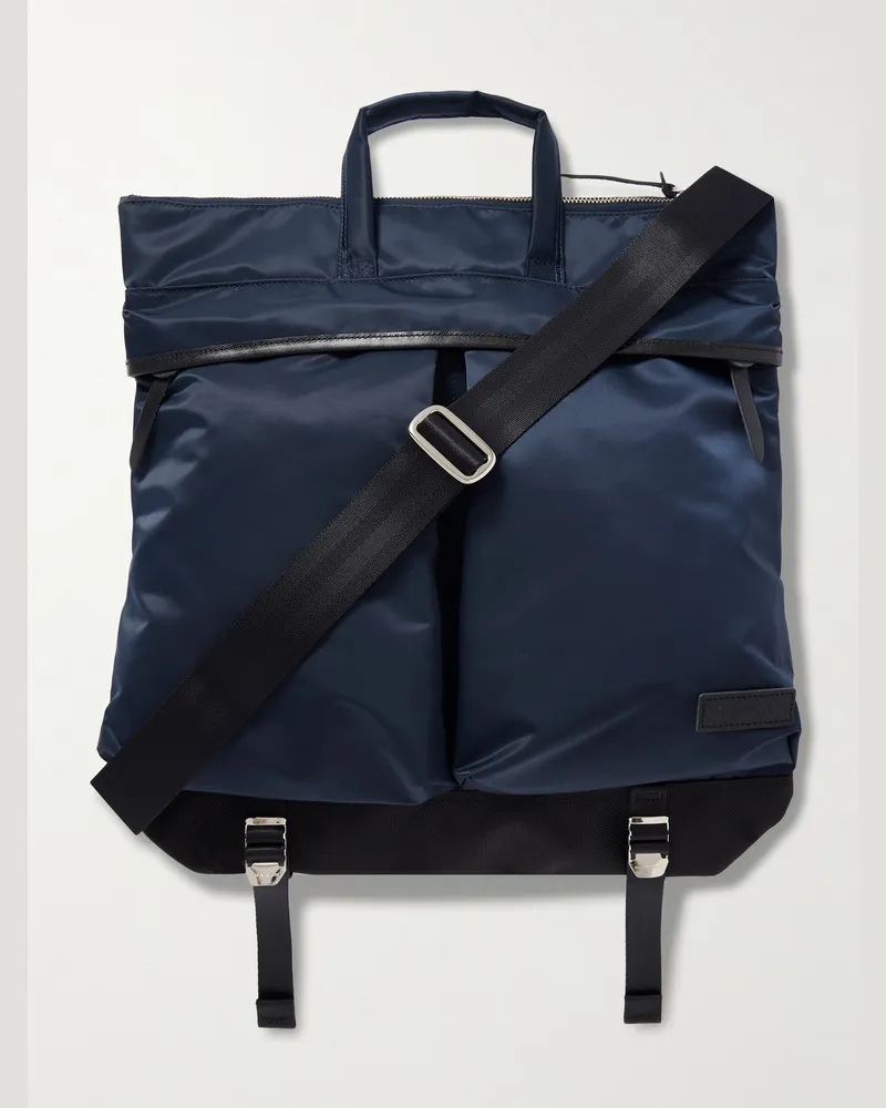 MASTER PIECE Lightning Leather-Trimmed Nylon-Twill and CORDURA® Tote Bag Blue