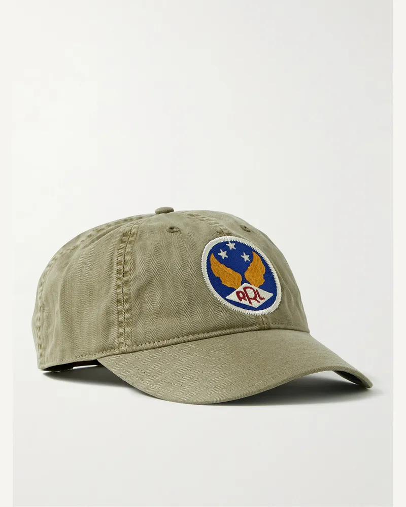 RRL Baseballkappe aus Baumwoll-Twill mit Fischgratmuster und Logoapplikation Grün