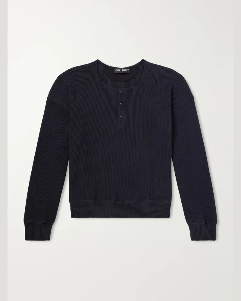 Our Legacy Ballon Ribbed Stretch-Cotton Henley T-shirt Black