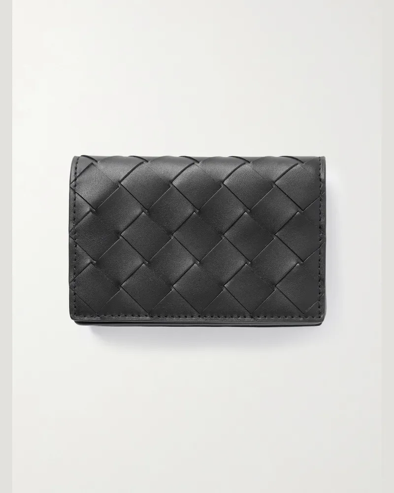Bottega Veneta Aufklappbares Kartenetui aus Intrecciato-Leder Schwarz