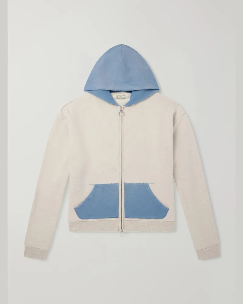 KAPITAL Colour-Block Cotton-Jersey Zip-Up Hoodie Neutrals
