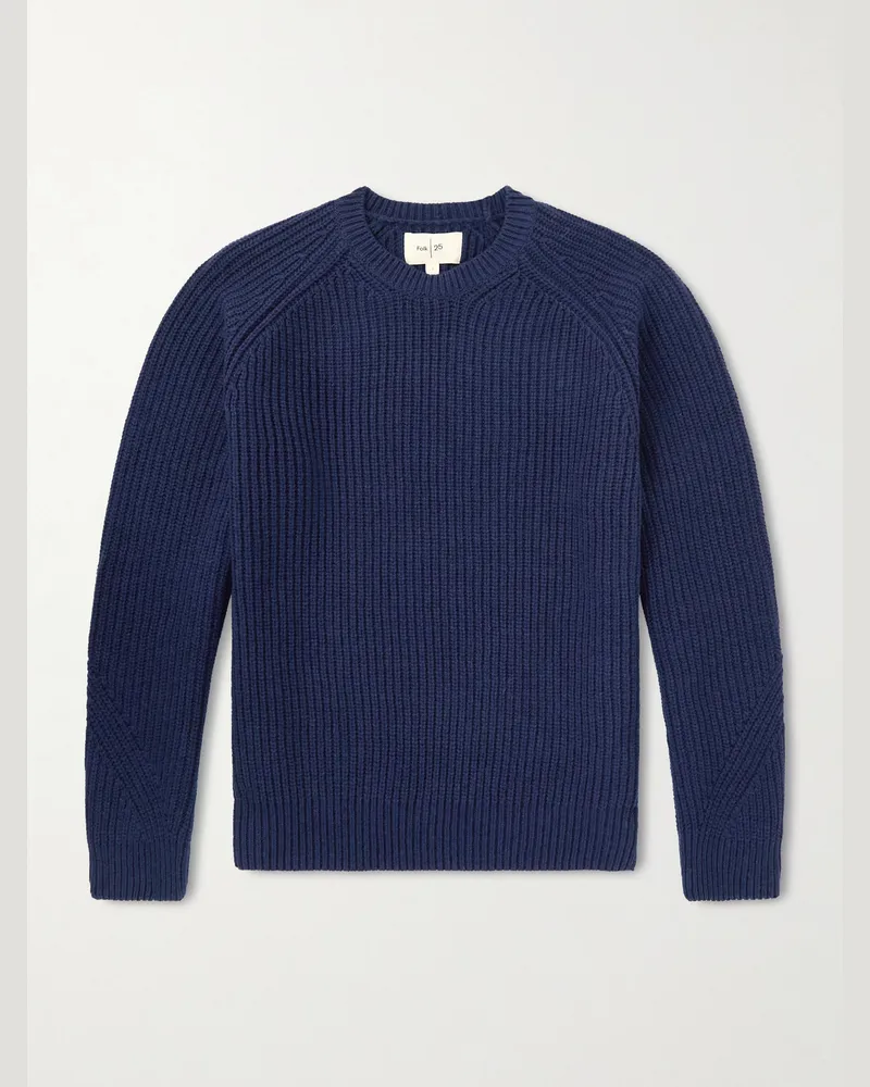 Folk Direction Pullover aus einer Wollmischung in Rippstrick Blau
