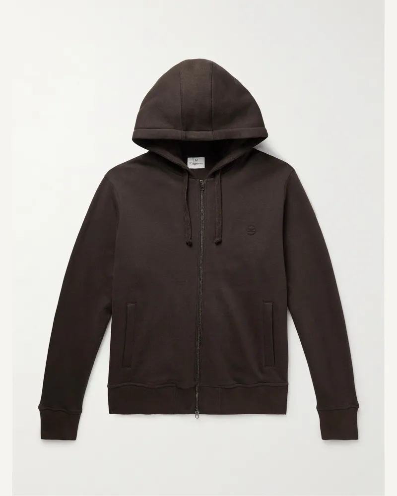 Kingsman Kapuzenjacke aus Jersey aus einer Baumwoll-Kaschmirmischung mit Logostickerei und Reißverschluss Braun