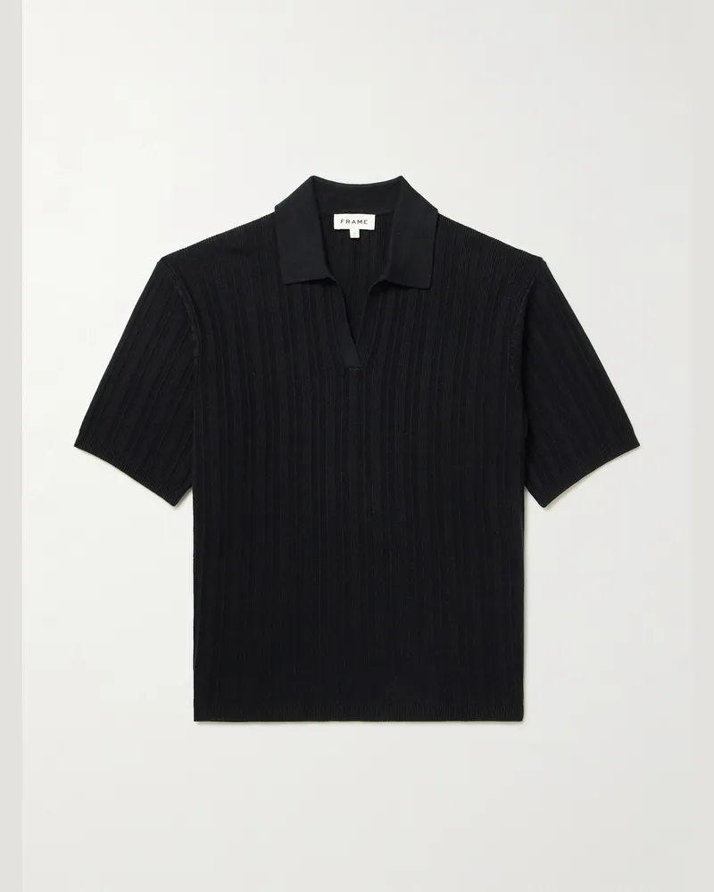 Frame Denim Polohemd aus einer Seiden-Baumwollmischung mit Streifen Schwarz