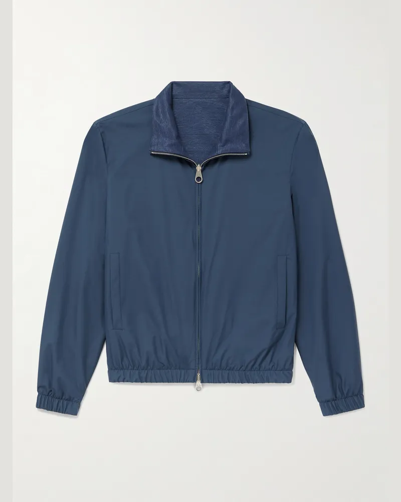 Loro Piana Reversible Storm System® Jersey and Twill Bomber Jacket Blue