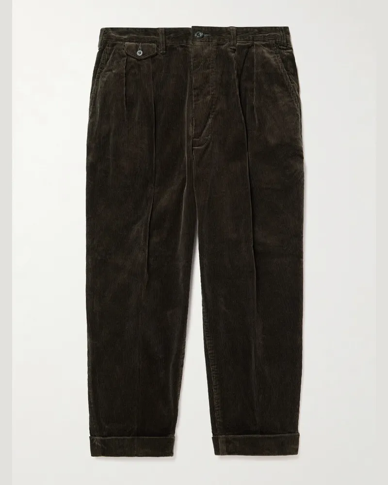 Beams Plus Verkürzte Hose aus Baumwollcord mit Falten Braun