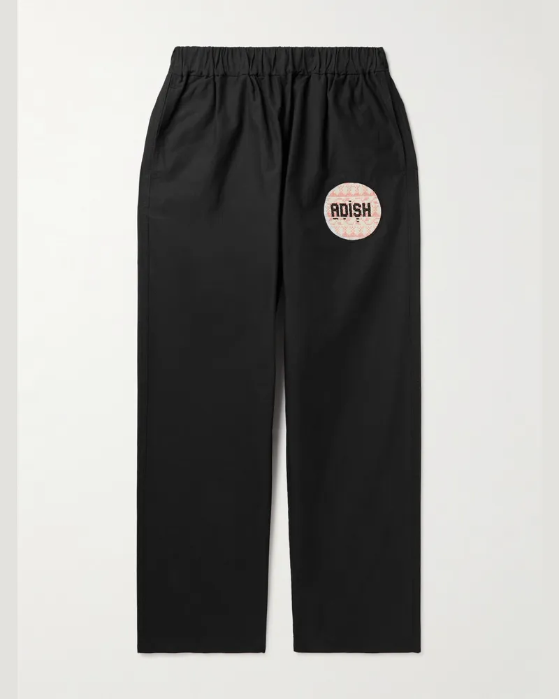 ADISH Straight-Leg Logo-Appliquéd Cotton-Blend Ripstop Trousers Black