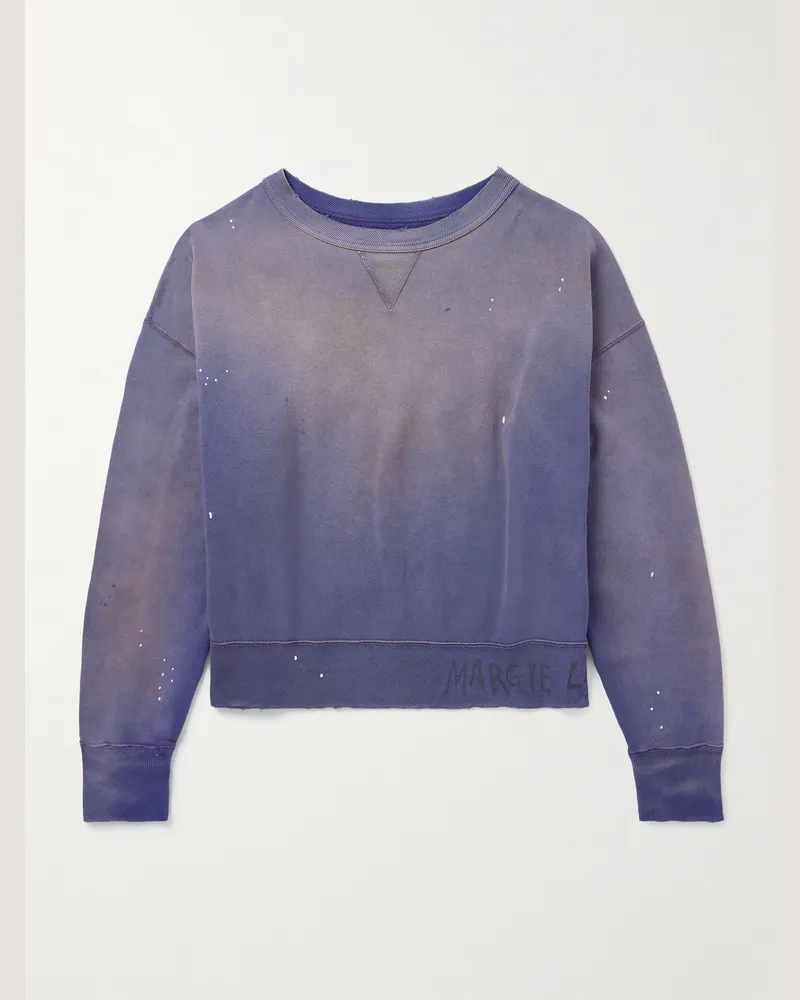 Maison Margiela Verkürztes Sweatshirt aus Baumwoll-Jersey mit Farbspritzern Blau