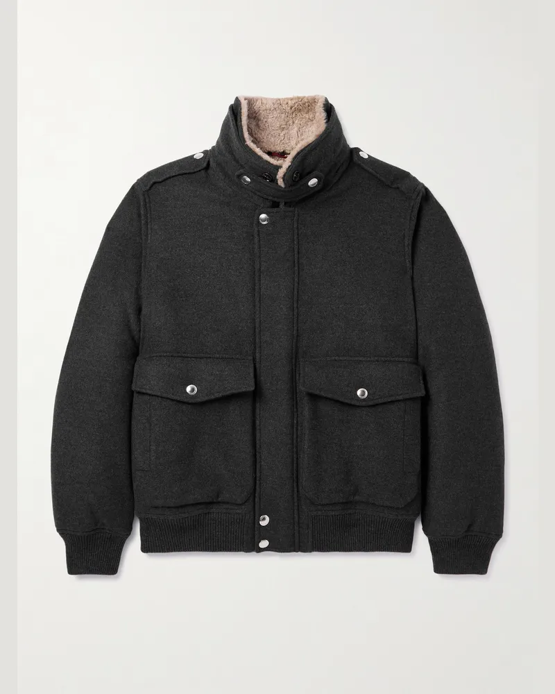 Brunello Cucinelli Bomberjacke aus Kaschmir mit Shearling-Besatz Grau