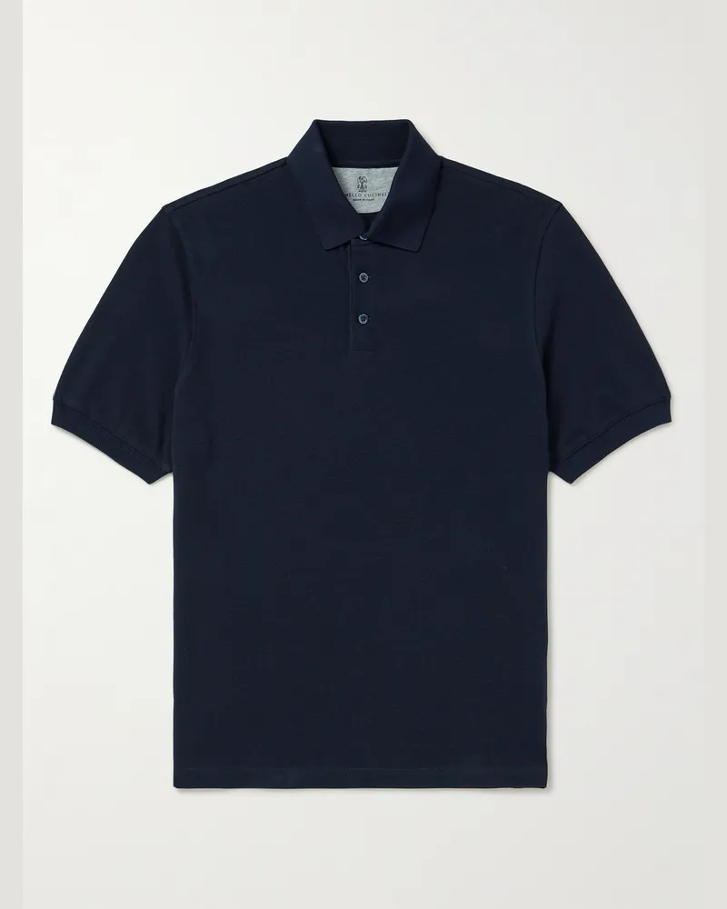 Brunello Cucinelli Cotton-Piqué Polo Shirt Blue