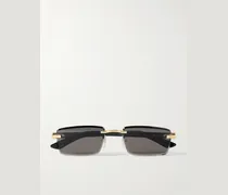 Signature Rectangular-Frame Rimless Acetate and Gold-Tone Sunglasses