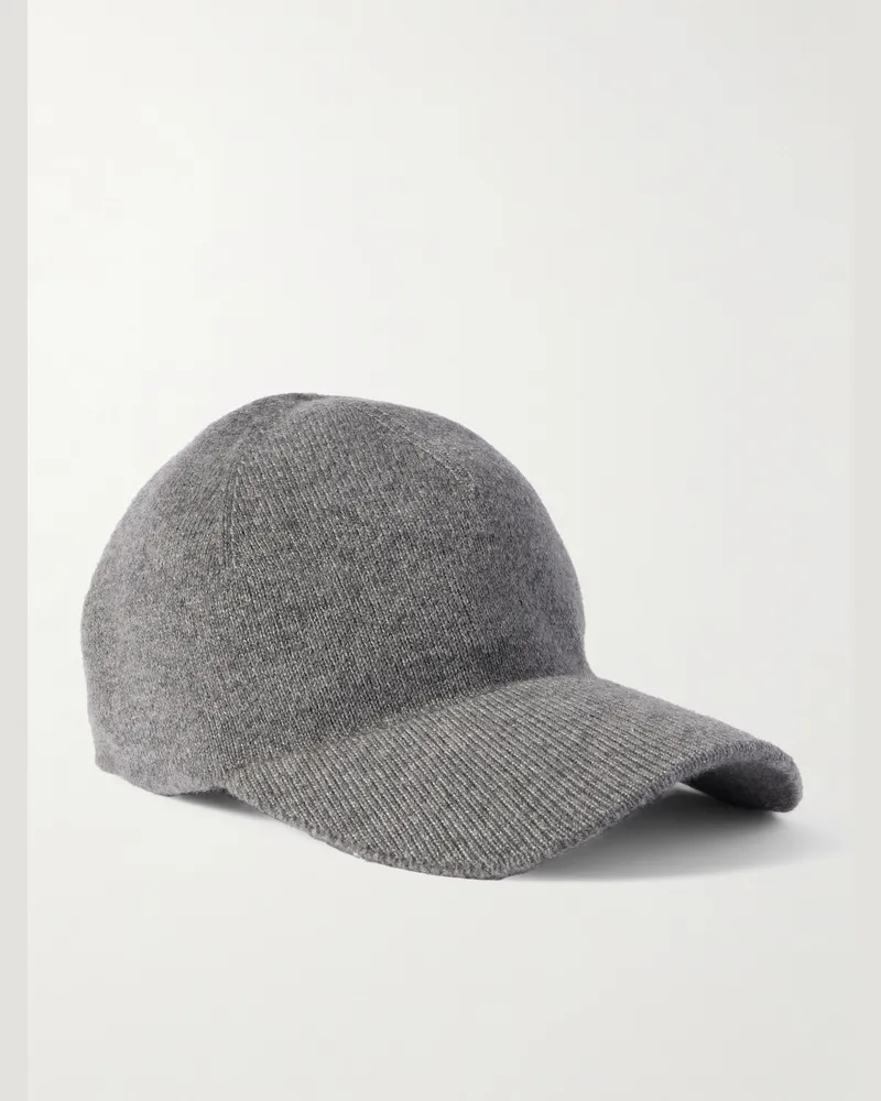 Saint Laurent Baseballkappe aus geripptem Kaschmir mit Logostickerei Grau