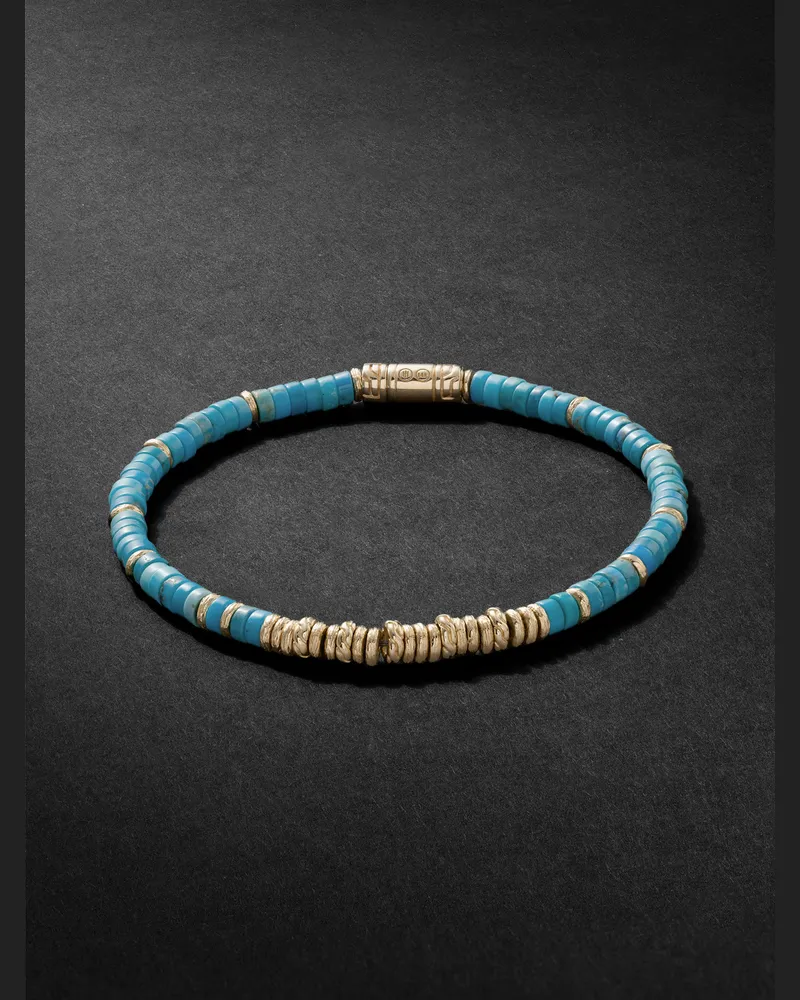 John Hardy Armband mit Heishi-Rondellen aus Türkisen und Details aus Gold Blau
