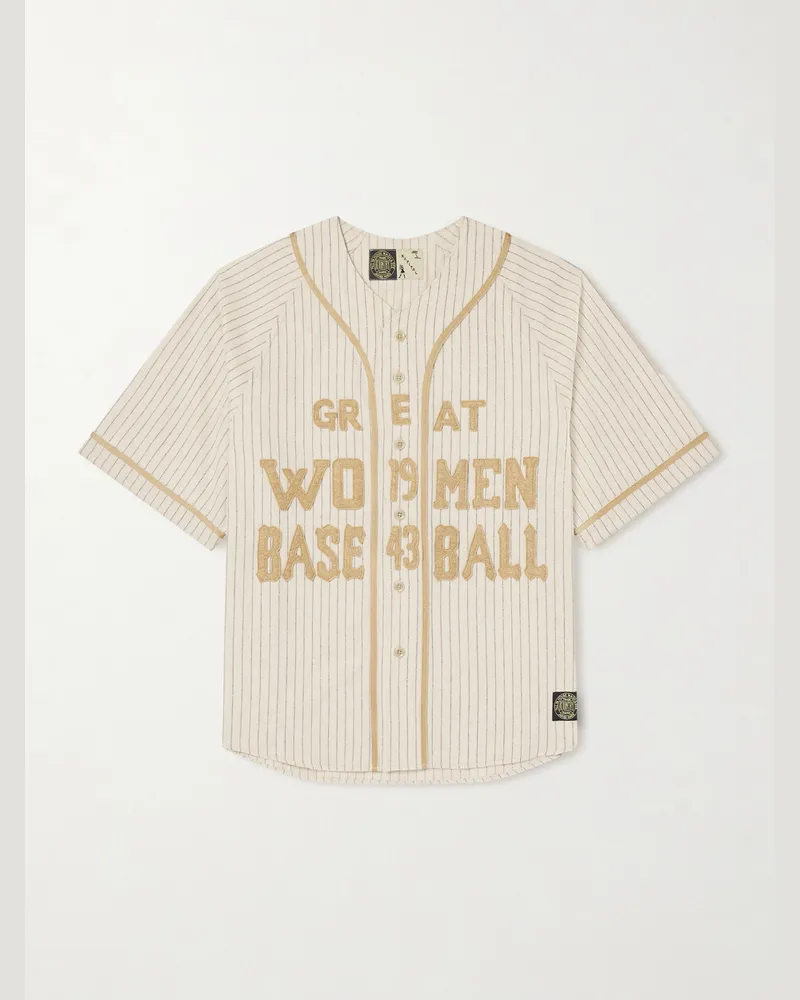 KAPITAL Oversized-Hemd aus einer Wollmischung mit Applikation und Streifen Neutral