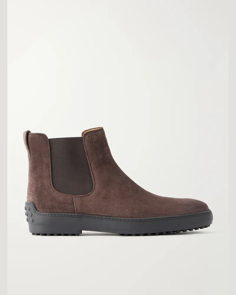 TOD'S Winter Gommino Suede Chelsea Boots Brown