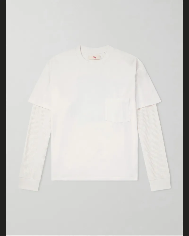 Cherry Los Angeles Waffle-Trim Cotton-Jersey Sweater Neutrals