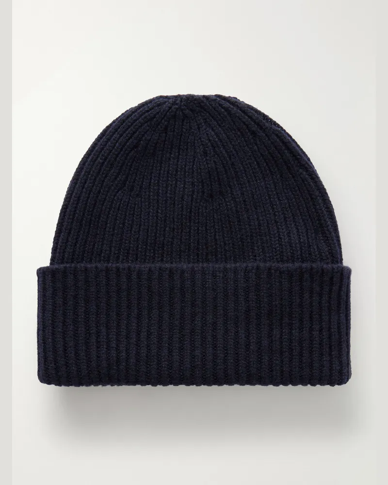 William Lockie Ribbed Cashmere Beanie Blue