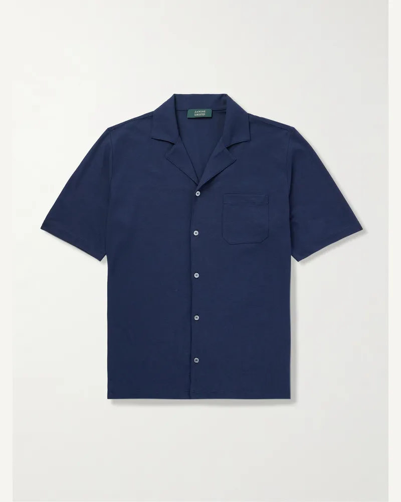 Incotex Zanone Hemd aus Baumwoll-Jersey mit Reverskragen Blau