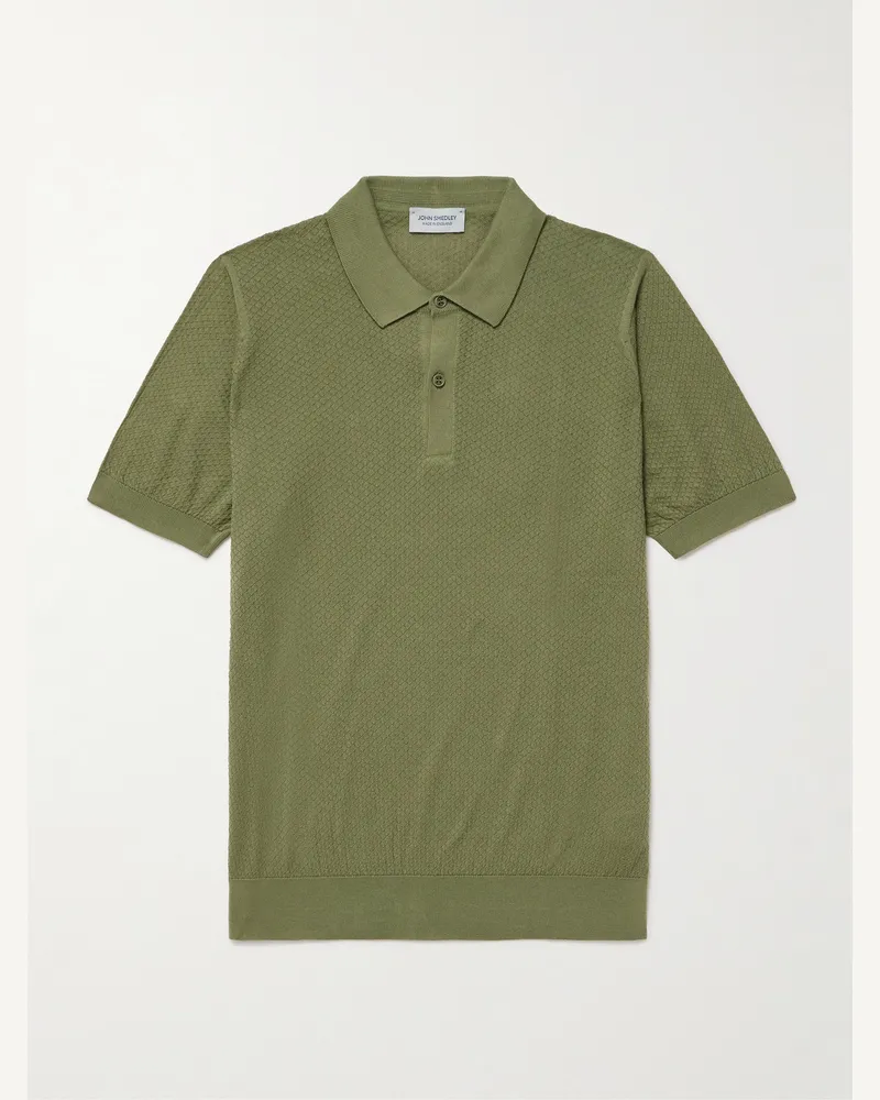 John Smedley Calun Polohemd aus Sea-Island-Baumwolle in Pointelle-Strick Grün