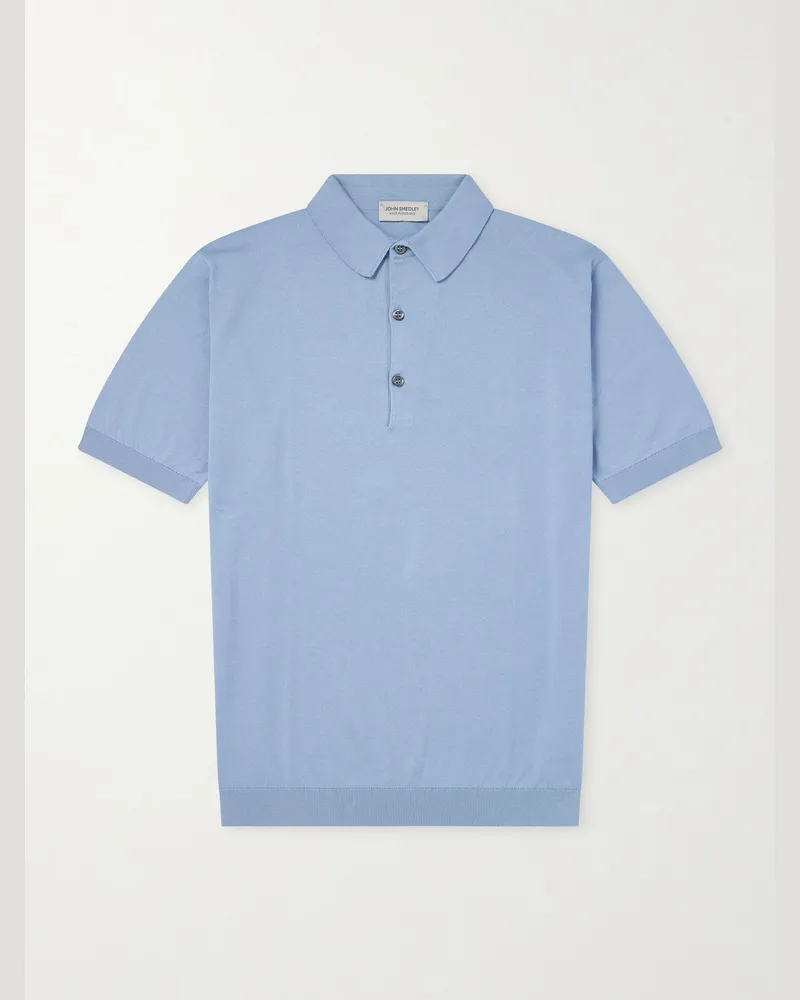 John Smedley Adrian Slim-Fit Sea Island Cotton Polo Shirt Blue