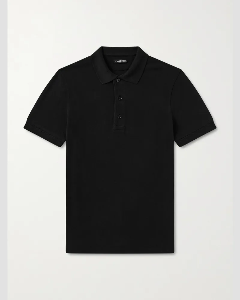 Tom Ford Schmal geschnittenes Polohemd aus Piqué aus einer Lyocell-Baumwollmischung Schwarz