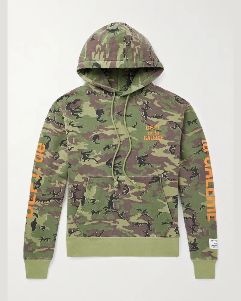 GALLERY DEPT. Camouflage and Logo-Print Cotton-Jersey Hoodie Green