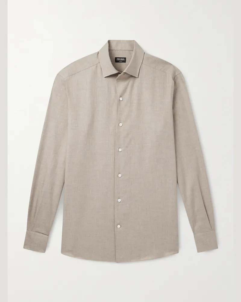 Ermenegildo Zegna Hemd aus einer Baumwoll-Kaschmirmischung Braun