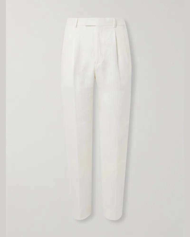 Ermenegildo Zegna Straight-Leg Pleated Linen-Twill Trousers White